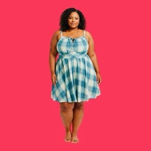 Torrid Blue Plaid Mini Dress